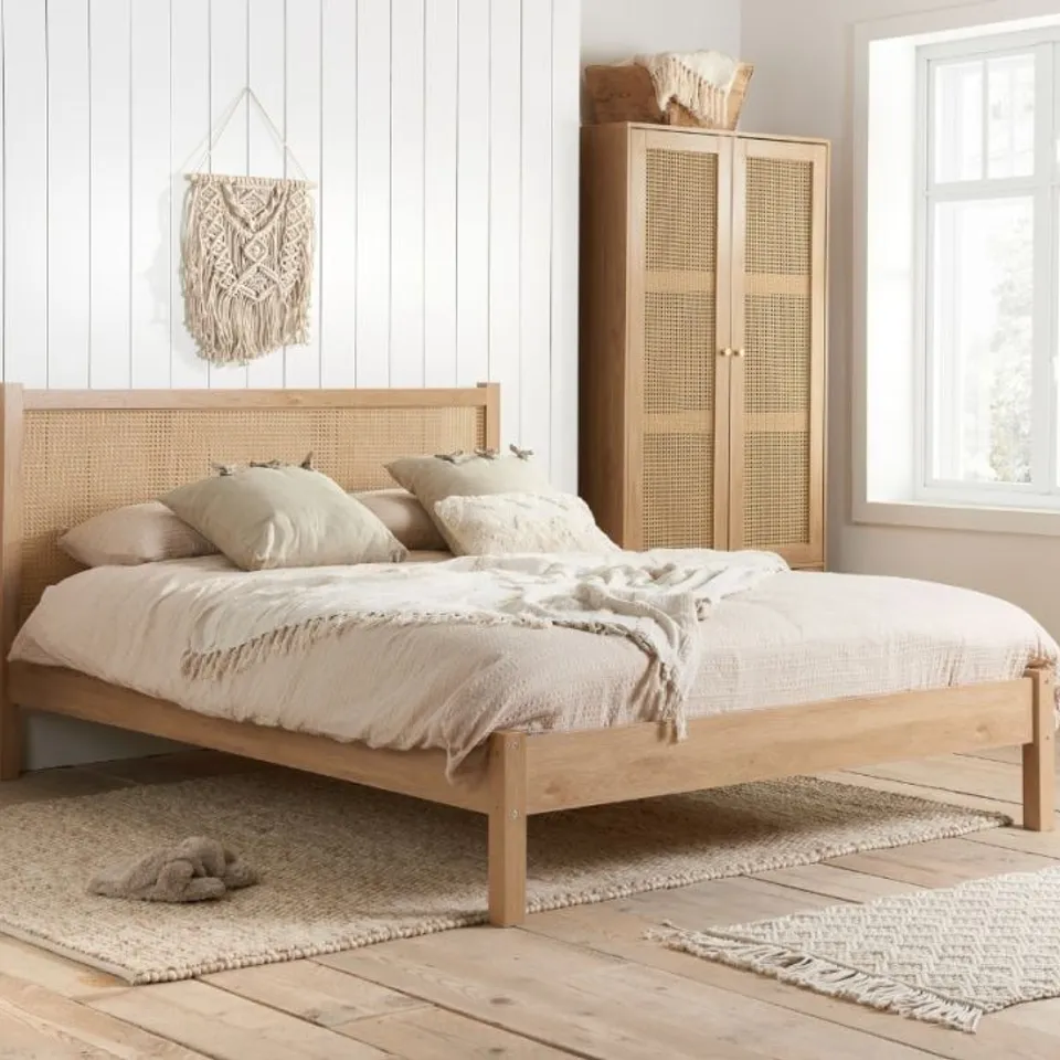 BOXED 135CM CROXLEY RATTAN BED OAK - (2 BOXES)