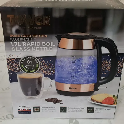 BOXED TOWER 1.7L RAPID BOIL GLASS KETTLE - ROSE GOLD EDITION