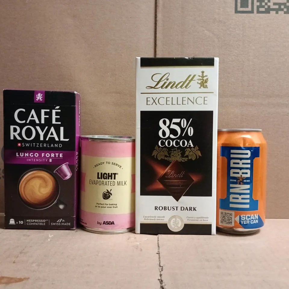 APPROXIMATELY 10 ASSORTED FOOD AND DRINK ITEMS TO INCLUDE EVAPORATED MILK, IRN BRU, ETC