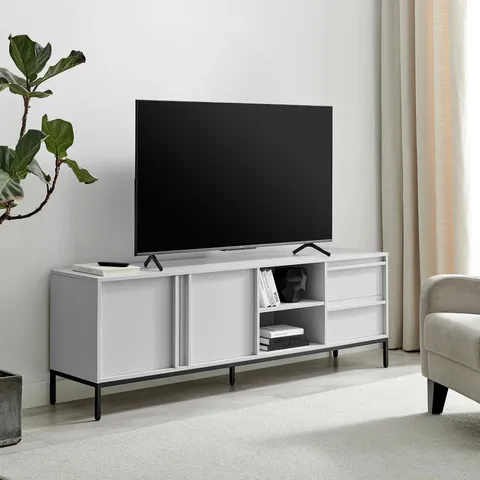 BRAND NEW BOXED SVIT WHITE 2 DOOR AND 2 DRAWER STORAGE TV STAND (1 BOX)