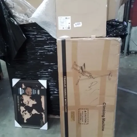 PALLET OF ASSORTED HOUSEHOLD GOODS AND PRODUCTS TO INCLUDE;CLIMBING MACHINE,TRAVEL MAP,LED CEILING LAMP