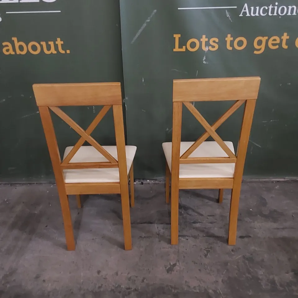 SET OF 2 KENDAL OAK DINING CHAIRS WITH IVORY SEAT PAD