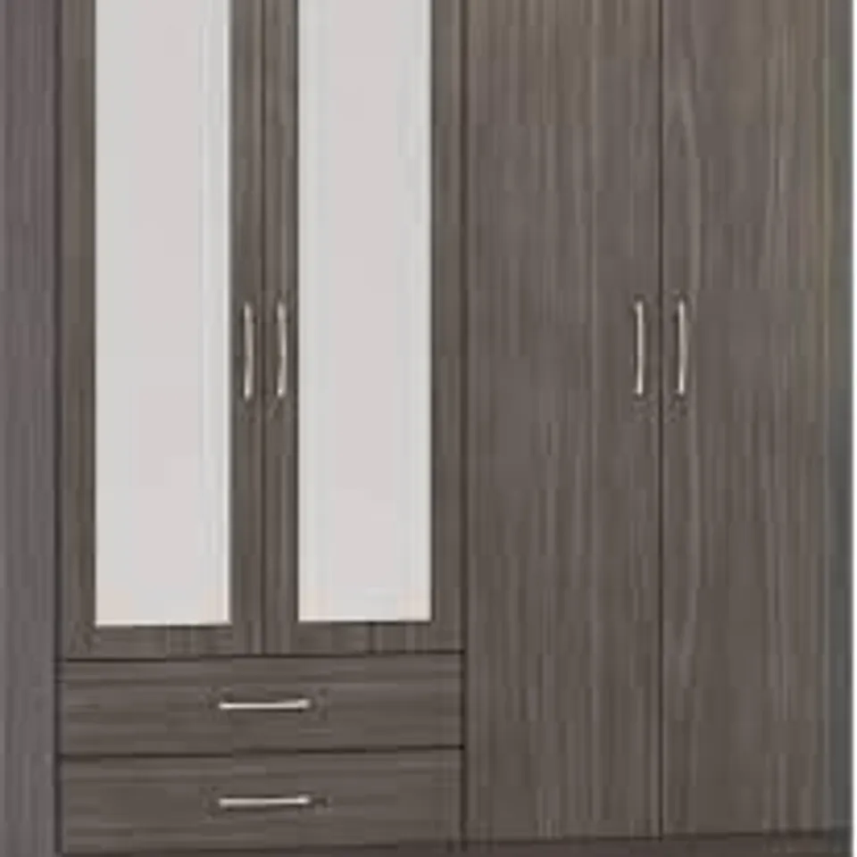 BOXED NEVADA 4 DOOR WARDROBE BLACK WOOD GRAIN (3 BOXES)