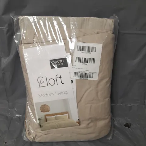 BOXED UNBRANDED PLEATED VELVET DUVET SET IN BEIGE - DOUBLE