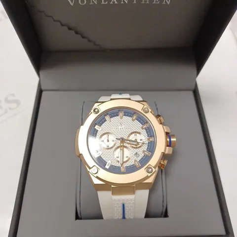 VONLANTHEN CHRONO TRIPLE DIAL WHITE RUBBER STRAP WATCH
