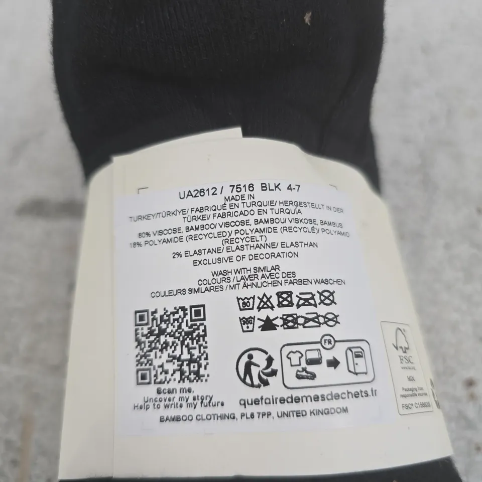 BAM BAMBOO CLOTHING BLACK SOCKS – UK 4-7 (PAIR) 