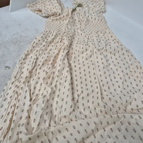 NOBODY'S CHILD MARA MIDI DRESS – WHITE WITH BROWN LEAF PRINT, UK14