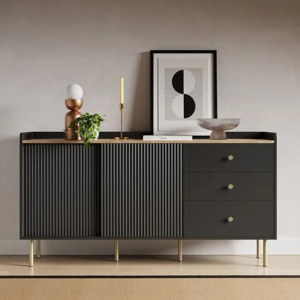 BOXED GEORGI WIDE SIDEBOARD - BLACK (2 BOXES)