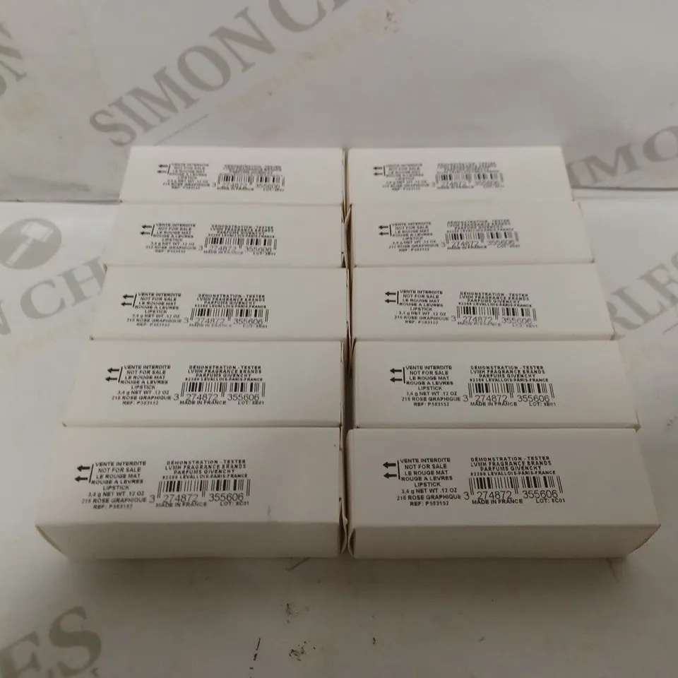LOT OF APPROXIMATELY 10 GIVENCHY ROUGE A LEVRES LIPSTICK 216 ROSE GRAPHIQUE