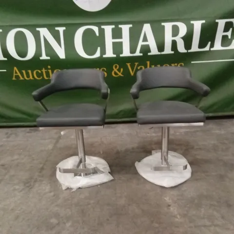 SET OF 2 FIRENZA GREY PU BAR STOOLS WITH STAINLESS STEEL BASE