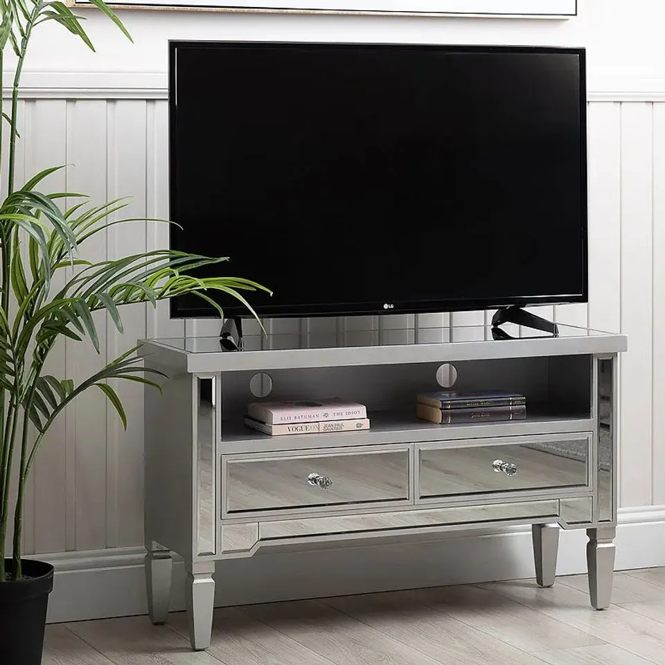 BOXED GEORGIA MIRRORED TV ENTERTAINMENT STAND