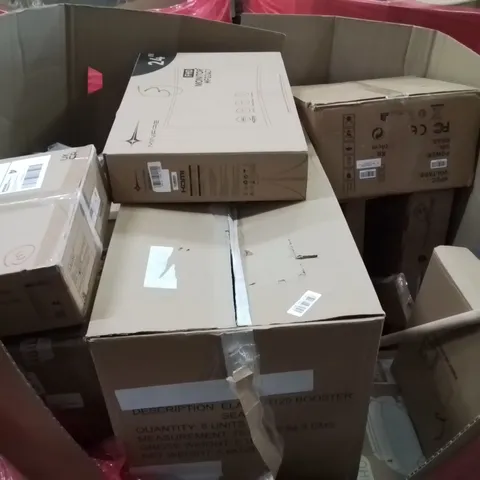 PALLET CONTAINING VARIOUS ASSORTED BOXED HOUSEHOLD ITEMS TO INCLUDE: PC MONITORS, CHILD'S BOOSTER SEAT, LAMP, AND LOTS MORE UNMARKED BOXED ITEMS 