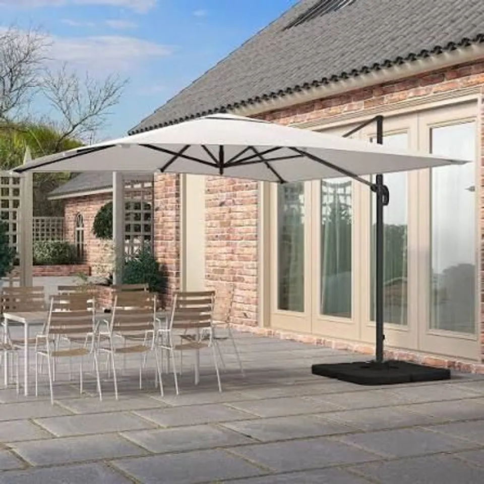 BOXED LIVING AND HOME GREY SQUARE ROTATING TILT CANTILEVER PARASOL WITH CROSS BASE 3M