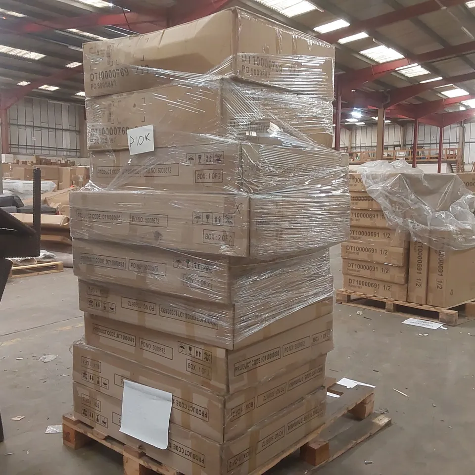 PALLET CONTAINING A LARGE QUANTITY OF ASSORTED DESIGNER FURNITURE PARTS INCLUDING: DINING TABLE PARTS ECT