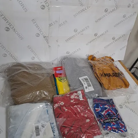 LARGE BOX OF ASSORTED CLOTHING ITEMS IN VARIOUS COLOURS AND SIZES INCLUDING TROUSERS , TOPS AND JUMPERS 