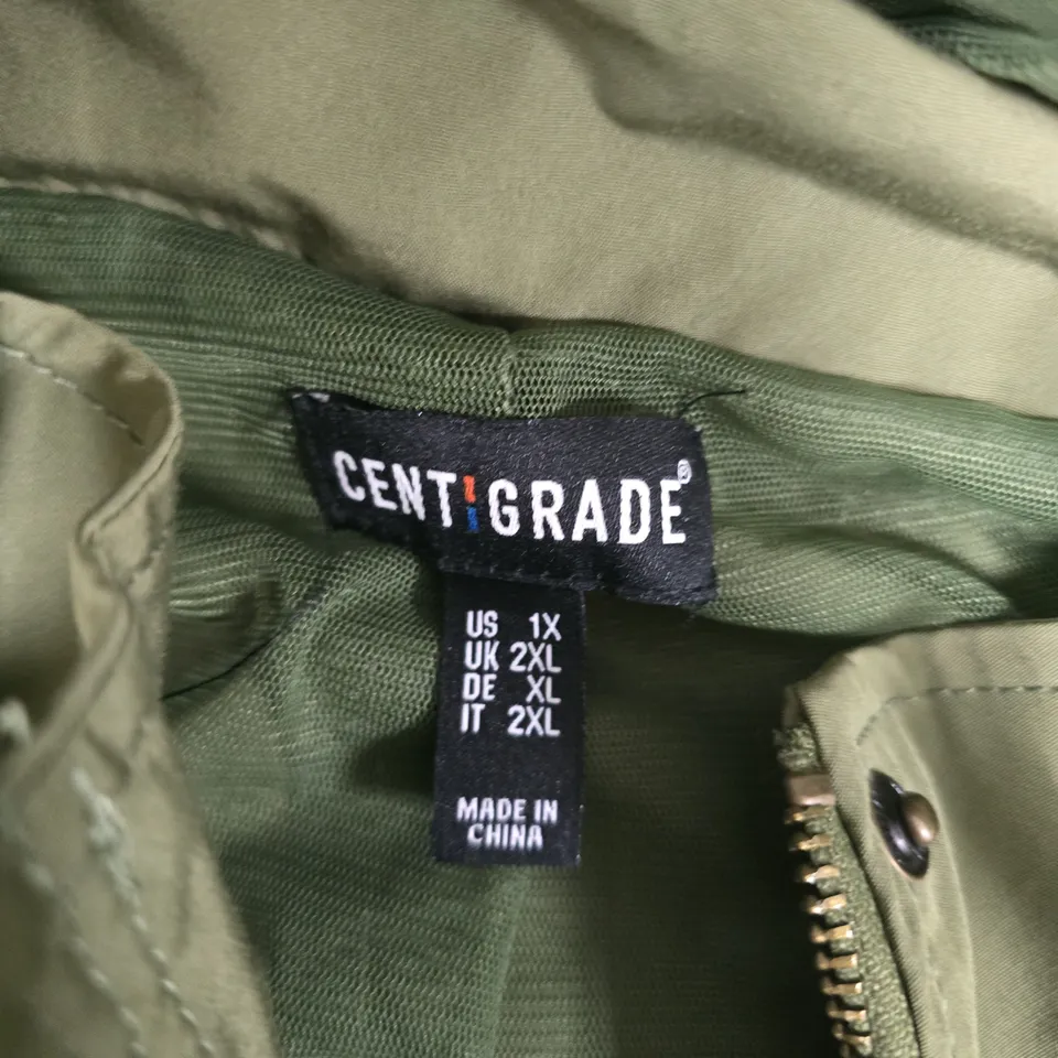 CENTIGRADE OLIVE GREEN HOODED PARKA JACKET – UK 2XL (US 1X, DE XL, IT 2XL)