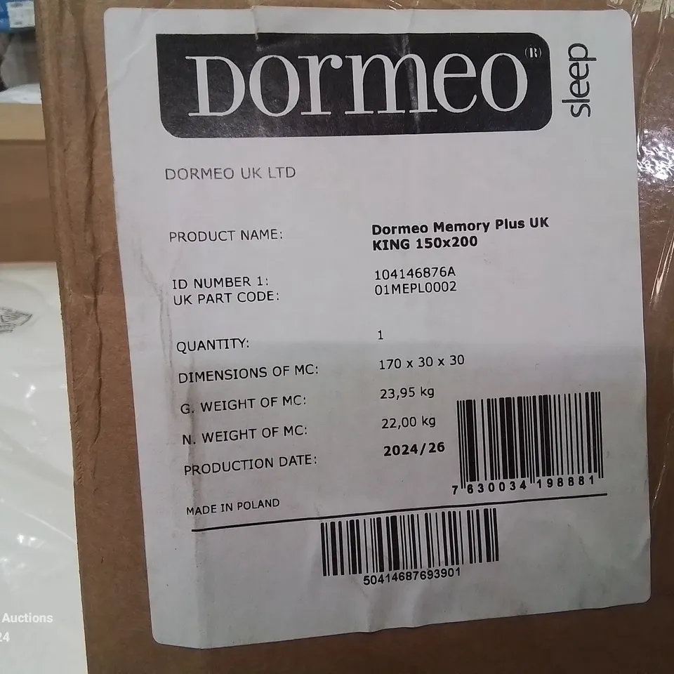 QUALITY BAGGED AND ROLLED BOXED DORMEO MEMORY PLUS KINGSIZE MATTRESS 