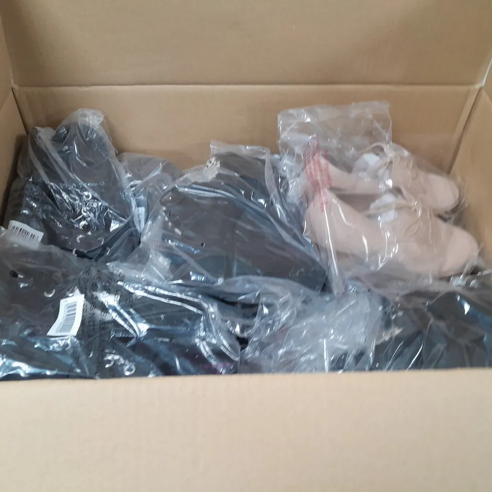 BOX OF APPROXIMATELY 10 ASSORTED WOMENS SHOES IN VARIOUS COLOURS, STYLES AND SIZES
