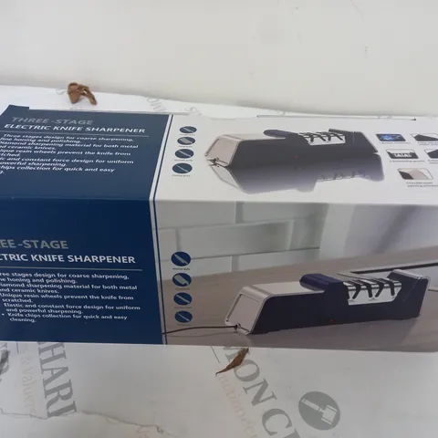BOXED AND SEALED THREE-STAGE ELECTRIC KNIFE SHARPENER