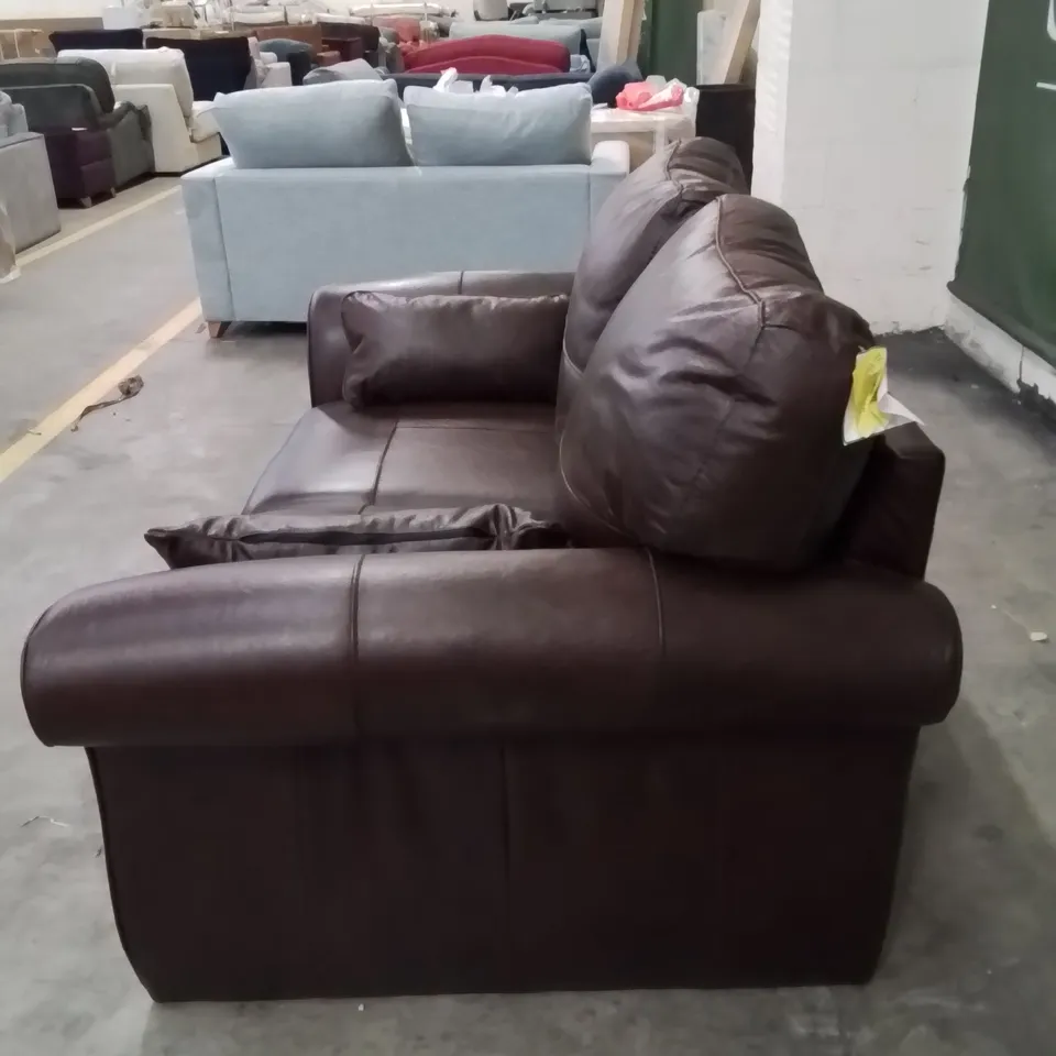 QUALITY DESIGNER 2 SEATER LEATHER UPHOLSTERED CHOCOLATE VINTAGE SOFA