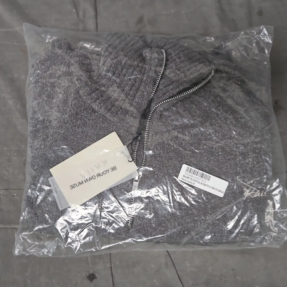 KAIIA KNIT FOLD OVER COLLAR 1/4 ZIP SWEATER IN CHARCOAL SIZE MEDIUM