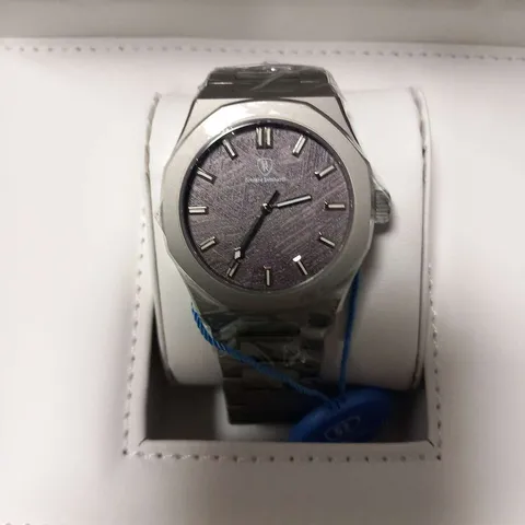 BOXED BERNARD REINHARDT STAINLESS STEEL WRIST WATCH WITH GREY FACE IN PRESENTATION BOX