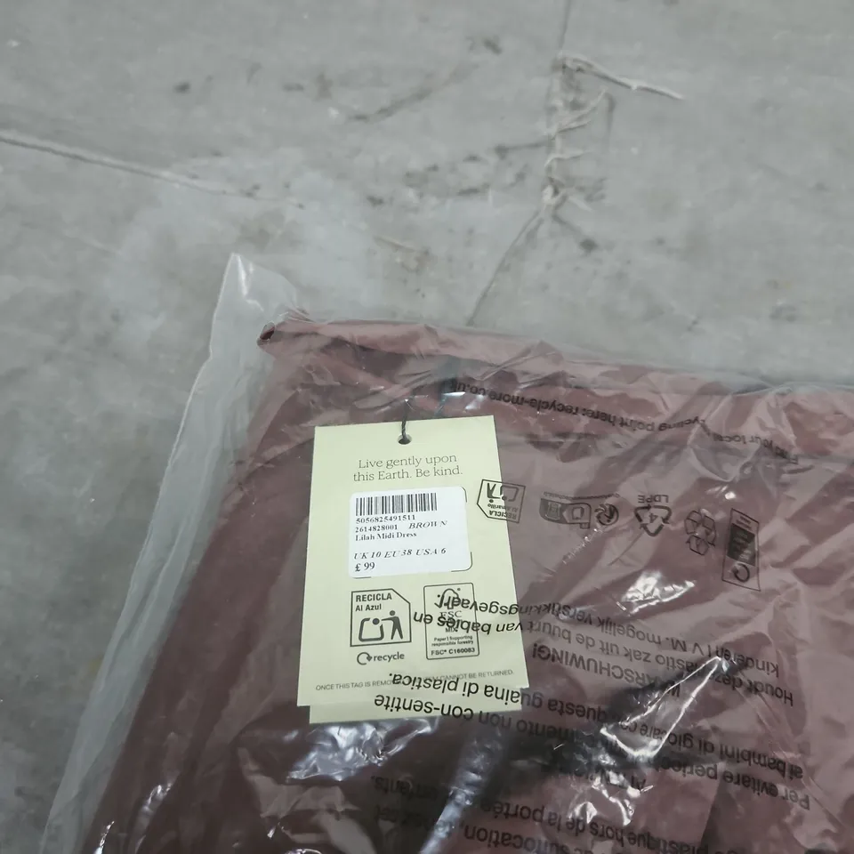 NOBODYS CHILD BROWN LILAH MIDI DRESS UK 10 BAGGED WITH TAGS