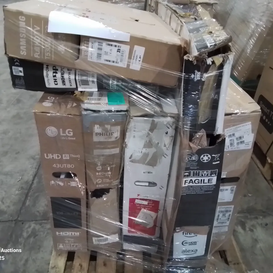 PALLET CONTAINING 7 ASSORTED TVS TO INCLUDE LG AND SAMSUNG