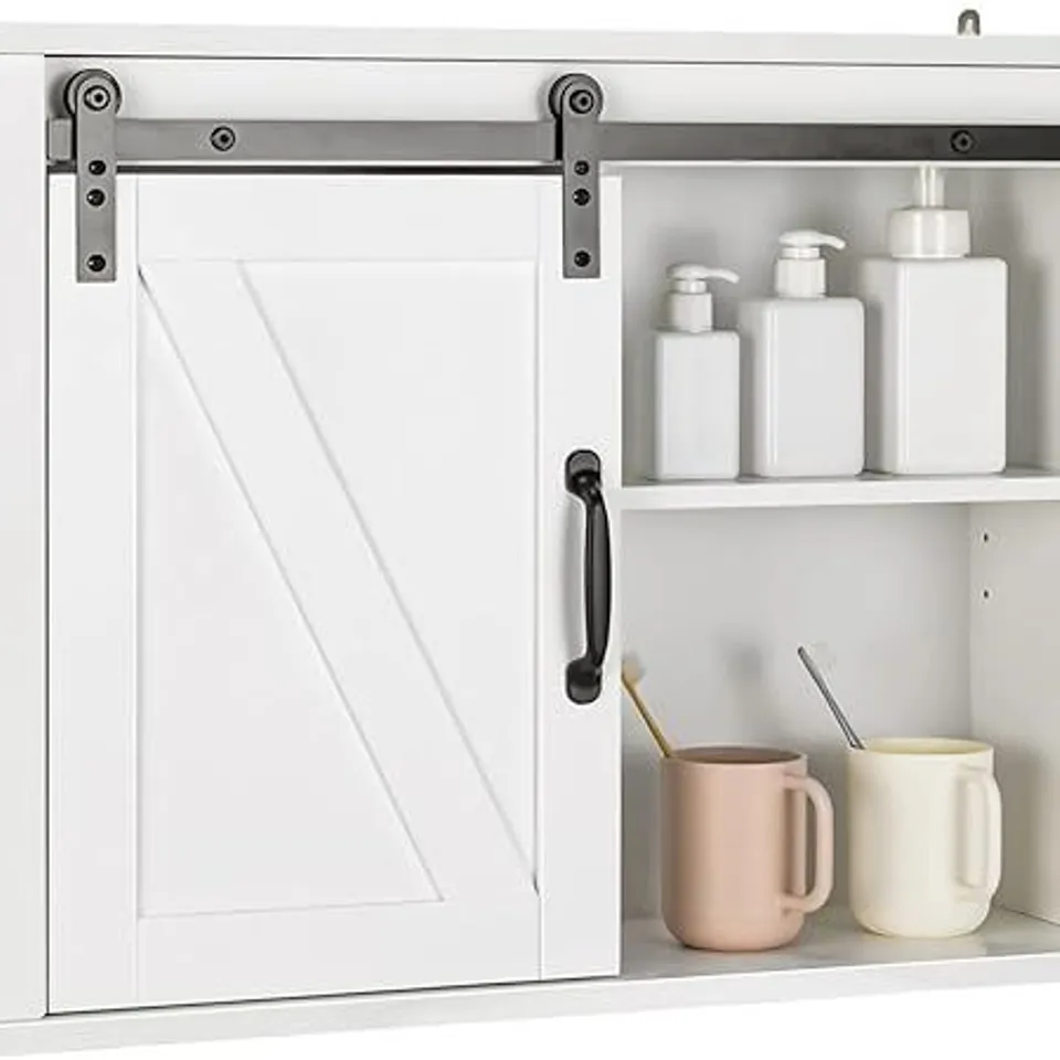 BOXED COSTWAY MODERN WALL STORAGE CABINET WITH SLIDING DOOR AND ADJUSTABLE SHELF - WHITE