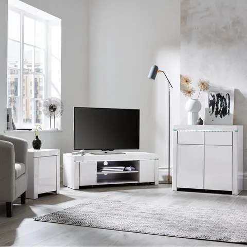 ATLANTIC GLOSS CORNER TV UNIT WITH LED LIGHT - COLLECTION ONLY