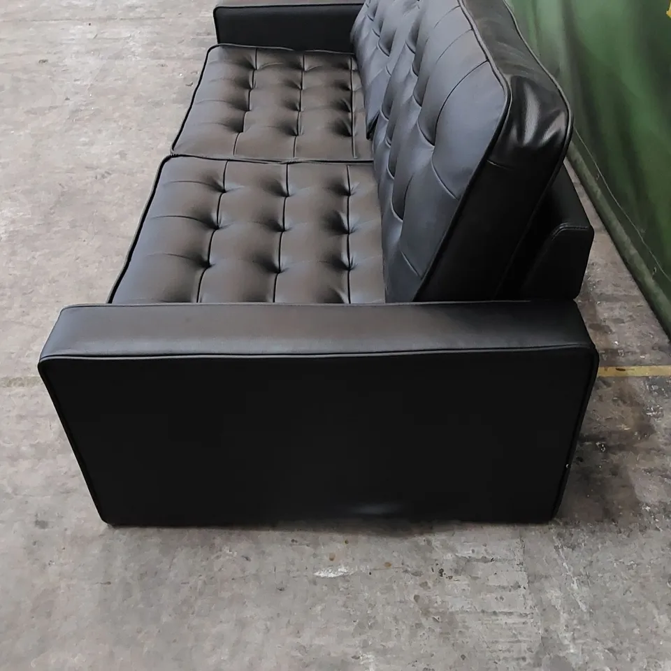DESIGNER BLACK FAUX LEATHER 3 SEATER SOFA 