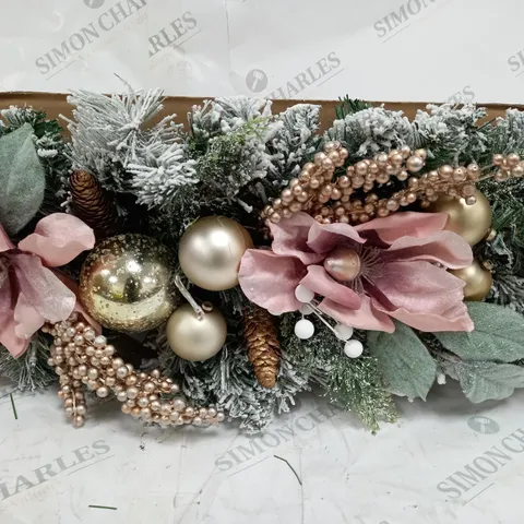 FROSTED ROSE PRE-LIT TEARDROP CHRISTMAS WREATH