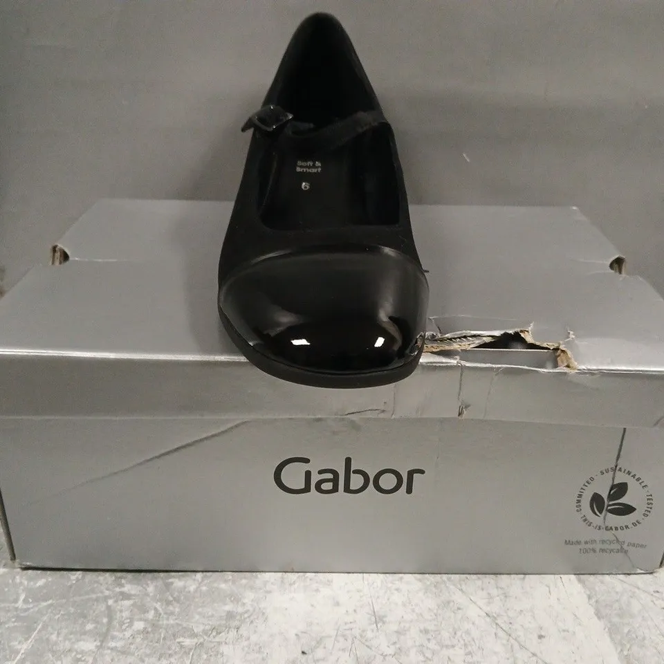 BOXED PAIR OF GABOR CLOSED TOE LOW BLOCK HEEL SHOE SIN BLACK SIZE UK 6