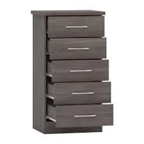 BRAND NEW HOMESDIRECT365 NEVADA BLACK WOOD GRAIN 5 DRAW NARROW CHEST