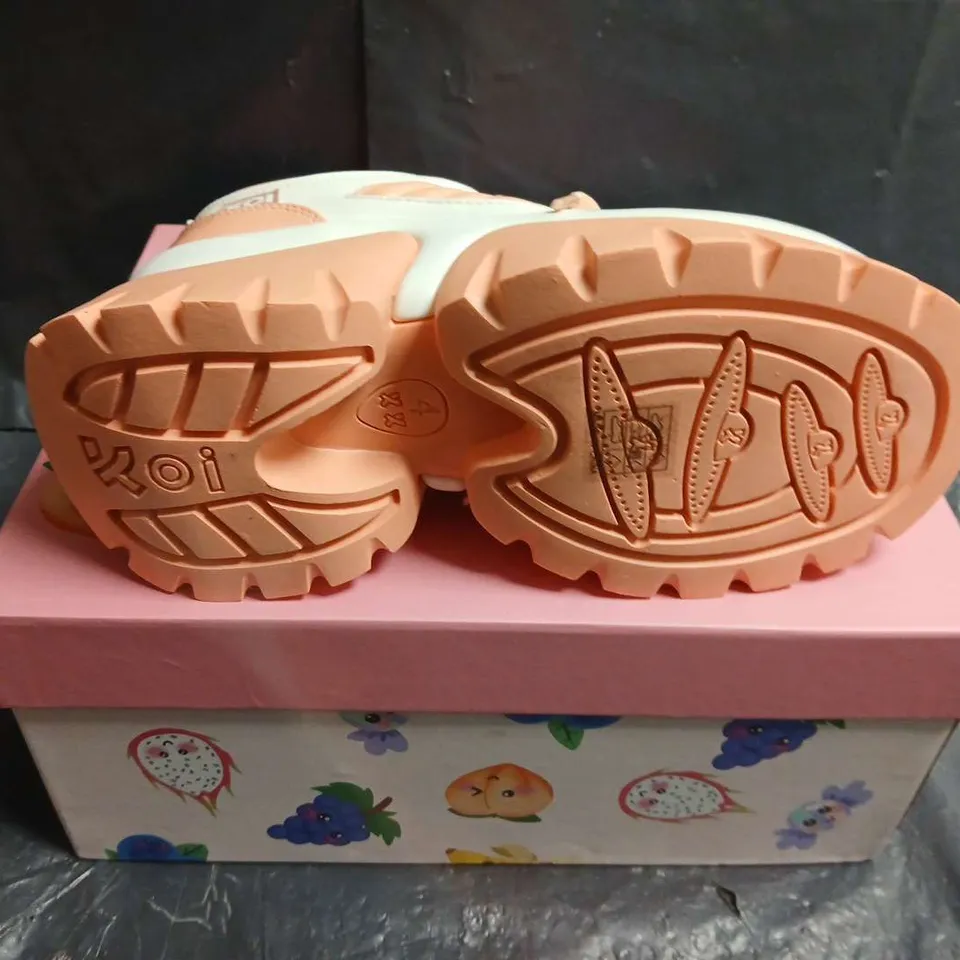 BOXED PAIR OF KOI PEACH/ORANGE PLATFORM TRAINERS -  UK SIZE 4 