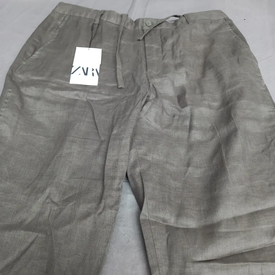 ZARA LINEN KHAKI TROUSERS - XL