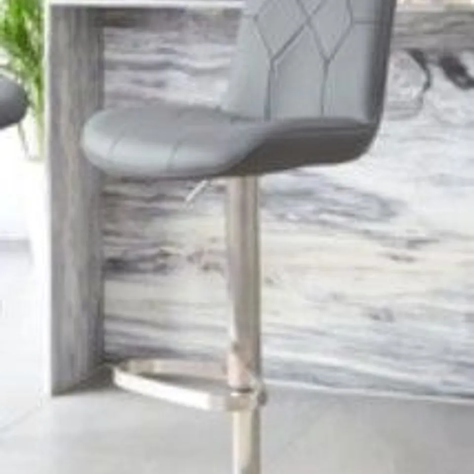 BOXED LUMOS MID GREY FAUX LEATHER STAINLESS STEEL GAS LIFT BAR STOOL