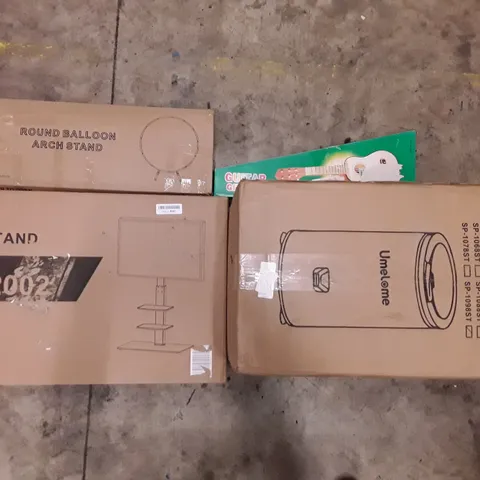 PALLET OF ASSORTED PRODUCTS INCLUDING SPIN DRYER, ROUND BALLOON ARCH STAND, TV STAND, KIDS GUITAR, FULL-MOUNTED TV WALL MOUNT