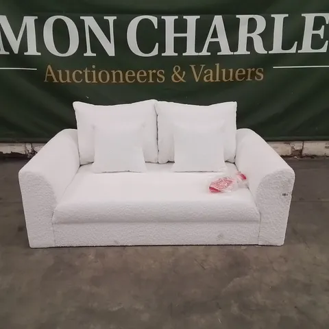 QUALITY DESIGNER FLEECE FEEL FABRIC UPHOLSTERED WHITE 2 SEATER SOFA