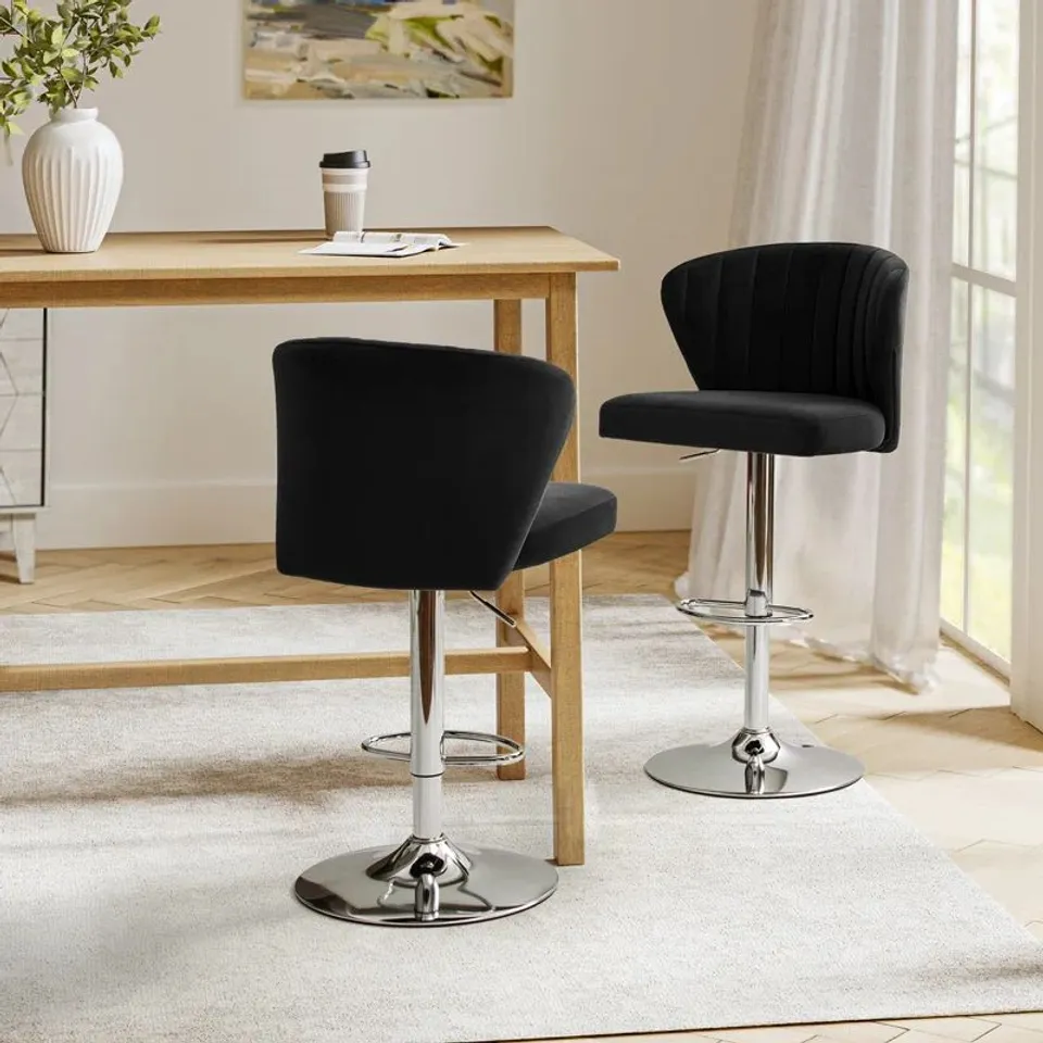 BOXED WALTER MODERN VELVET SWIVEL BARSTOOL