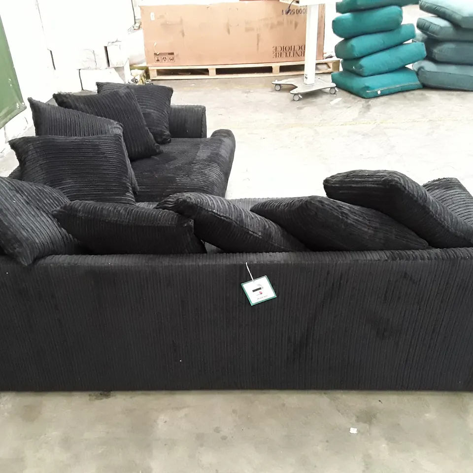 QUALITY DESIGNER AJO 2-PIECE CORNER SOFA - BLACK CORDUROY FABRIC 