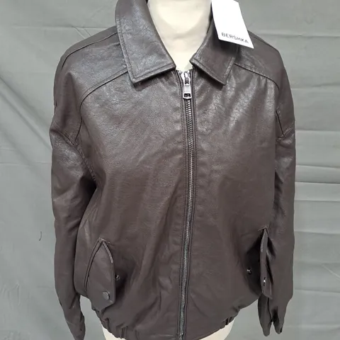 BERSHKA BROWN PU ZIP THROUGH JACKET - S