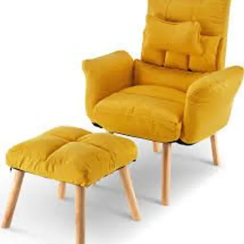 UPHOLSTERED SOFA & FOOTSTOOL YELLOW FABRIC 