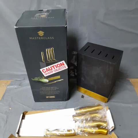 BOXED MASTERCLASS FIVE PIECE BRASS FINISH KNIFE SET WITH STORAGE BLOCK - COLLECTION ONLY