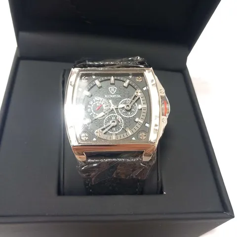 MENβS RUCKSTUHL R300 CHRONOGRAPH WATCH β BLUE MULTI FUNCTION DIAL β BLACK CASE -3ATM WATER RESISTANT β GENUINE LEATHER STRAP