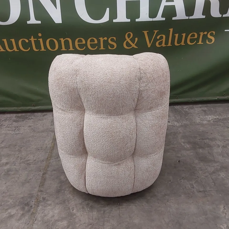 QUALITY DESIGNER BUMPER CIRCA GLAM FABRIC DINING CHAIR ON WHEELS - SAND