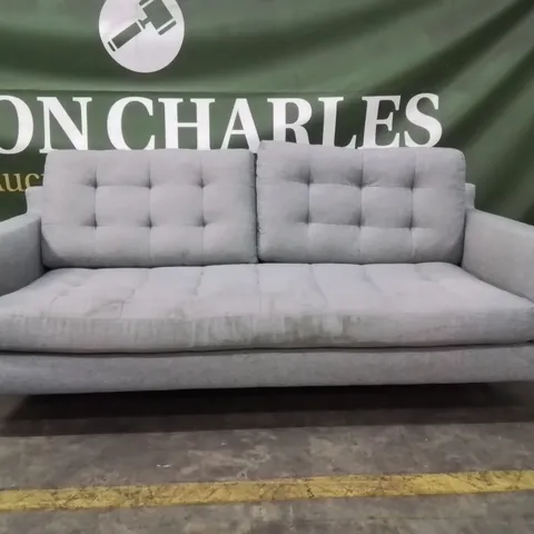 QUALITY DESIGNER 3 SEATER LIGHT GREY FABRIC UPHOLSTERED SOFA
