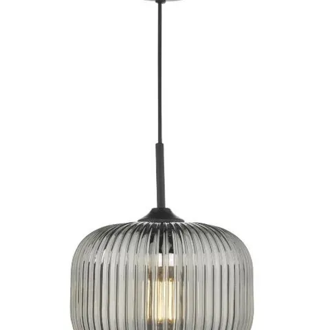 BOXED DAR LIGHTING DEMARIUS 1 LIGHT PENDANT BLACK AND SMOKED GLASS