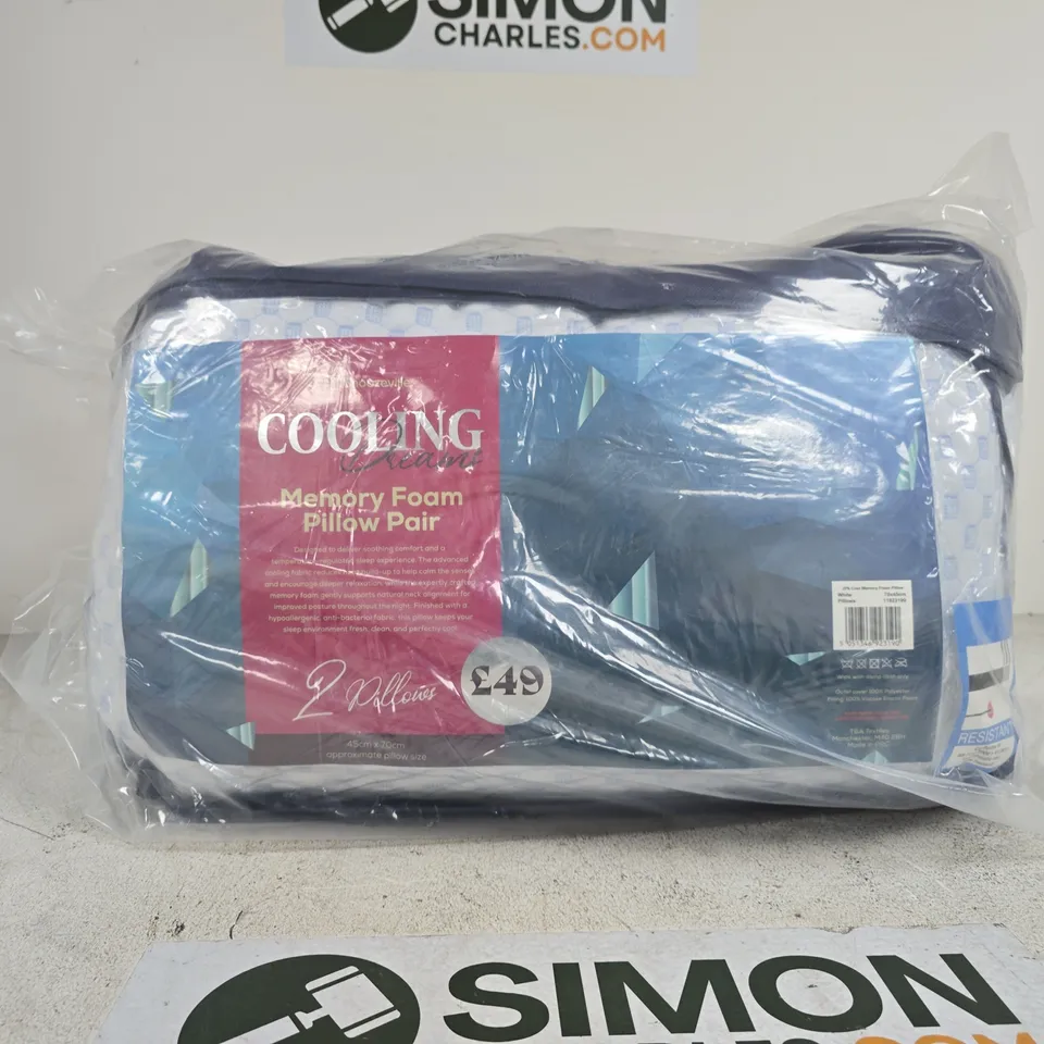 SNOOZEVILLE COOLING MEMORY FOAM PILLOW PAIR – SEALED IN PLASTIC WRAP