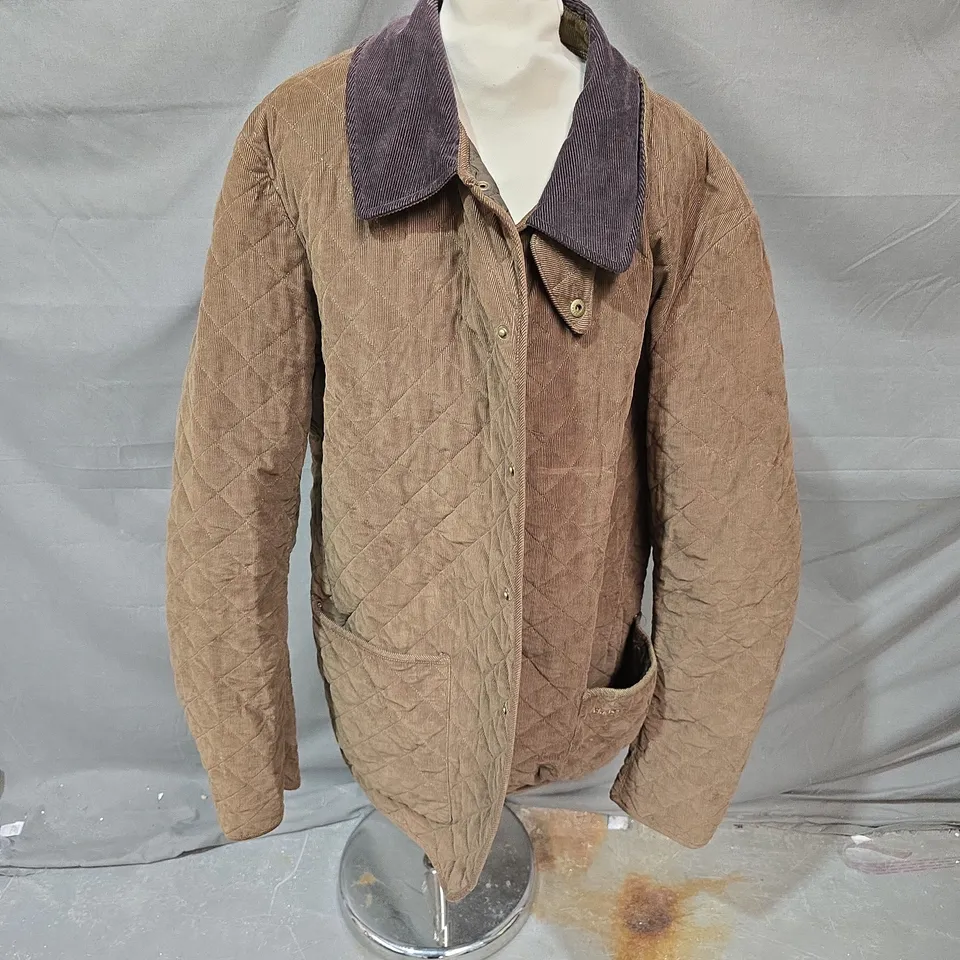 BARBOUR QUILTED JACKET – UK XXL – CORD COLLAR, BROWN